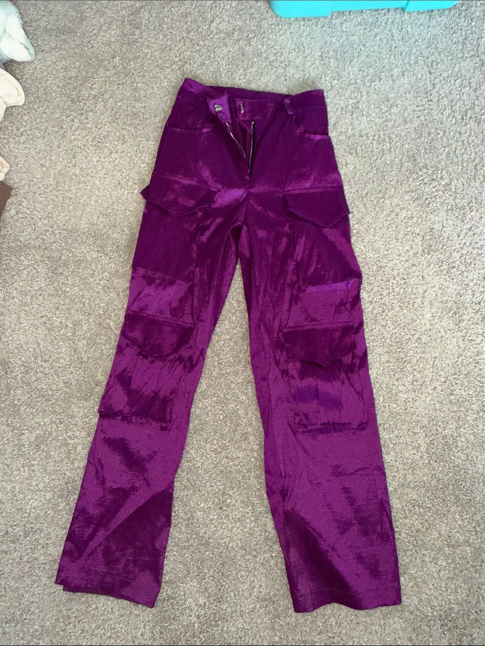 Girls' Purple Cargo Velvet Pants
